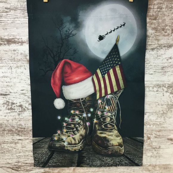 Christmas Military Boots Garden Flag - Honoring Heroes with Santa's Blessings - Picture 2 of 7